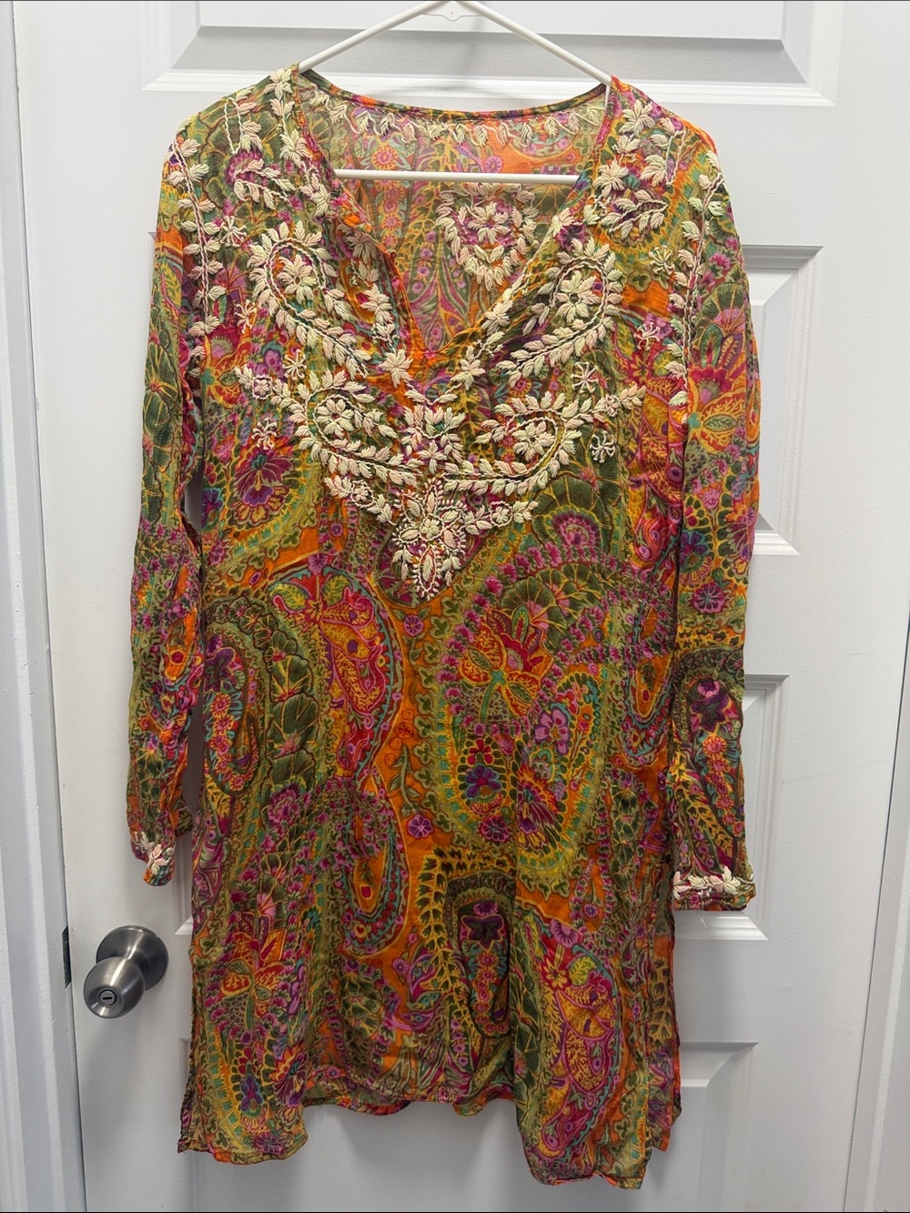 Raj Colorful Paisley Embroidered Swim Tunic - Vibrant Multicolor - Small/medium
